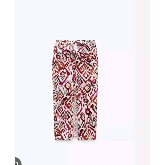 Zara Ruched Printed Skirt Multicolor NWT  2492 065 Size S - Picture 2 of 4